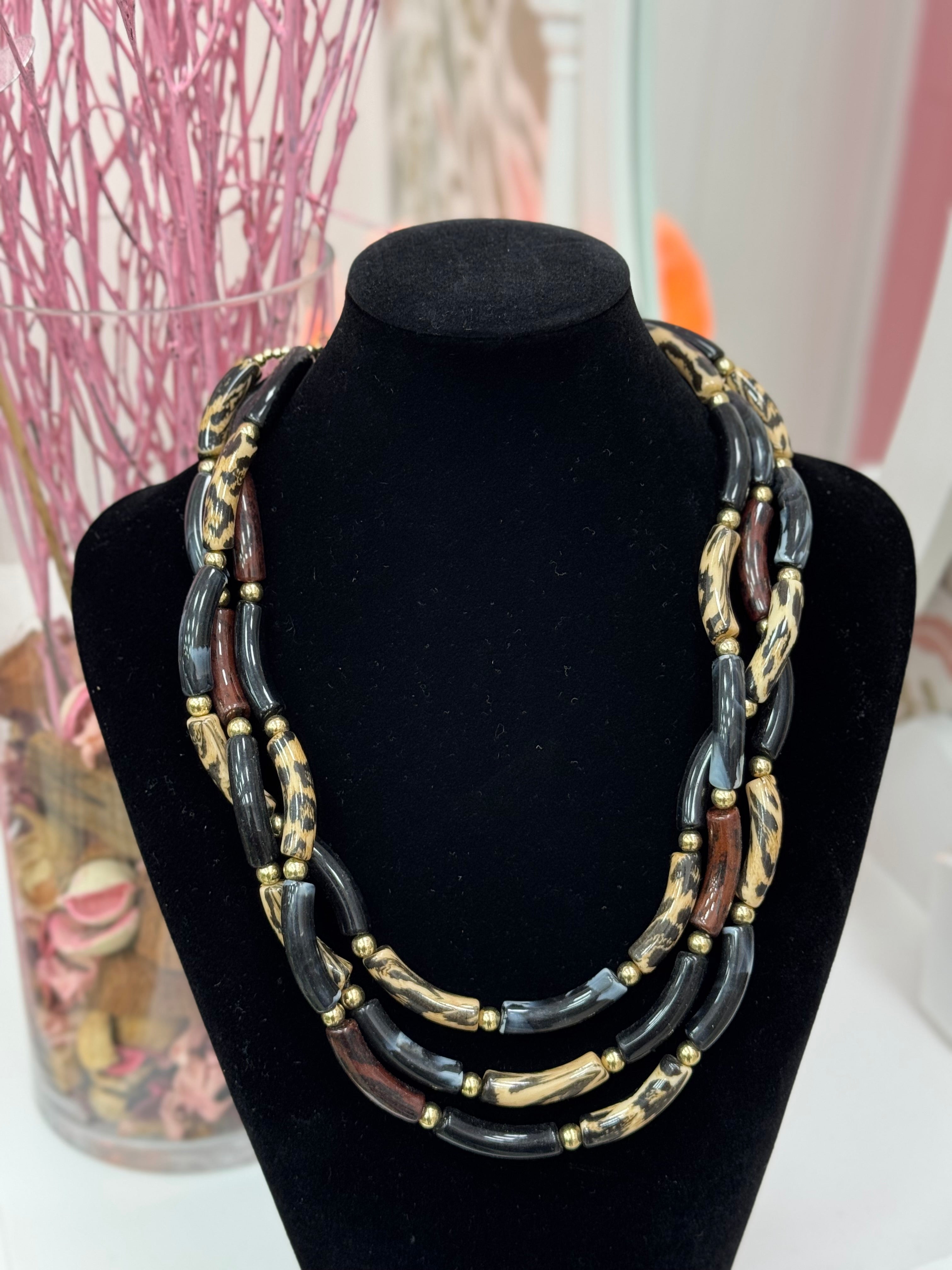 COLLAR TRIPLE RESINA ANIMAL PRINT