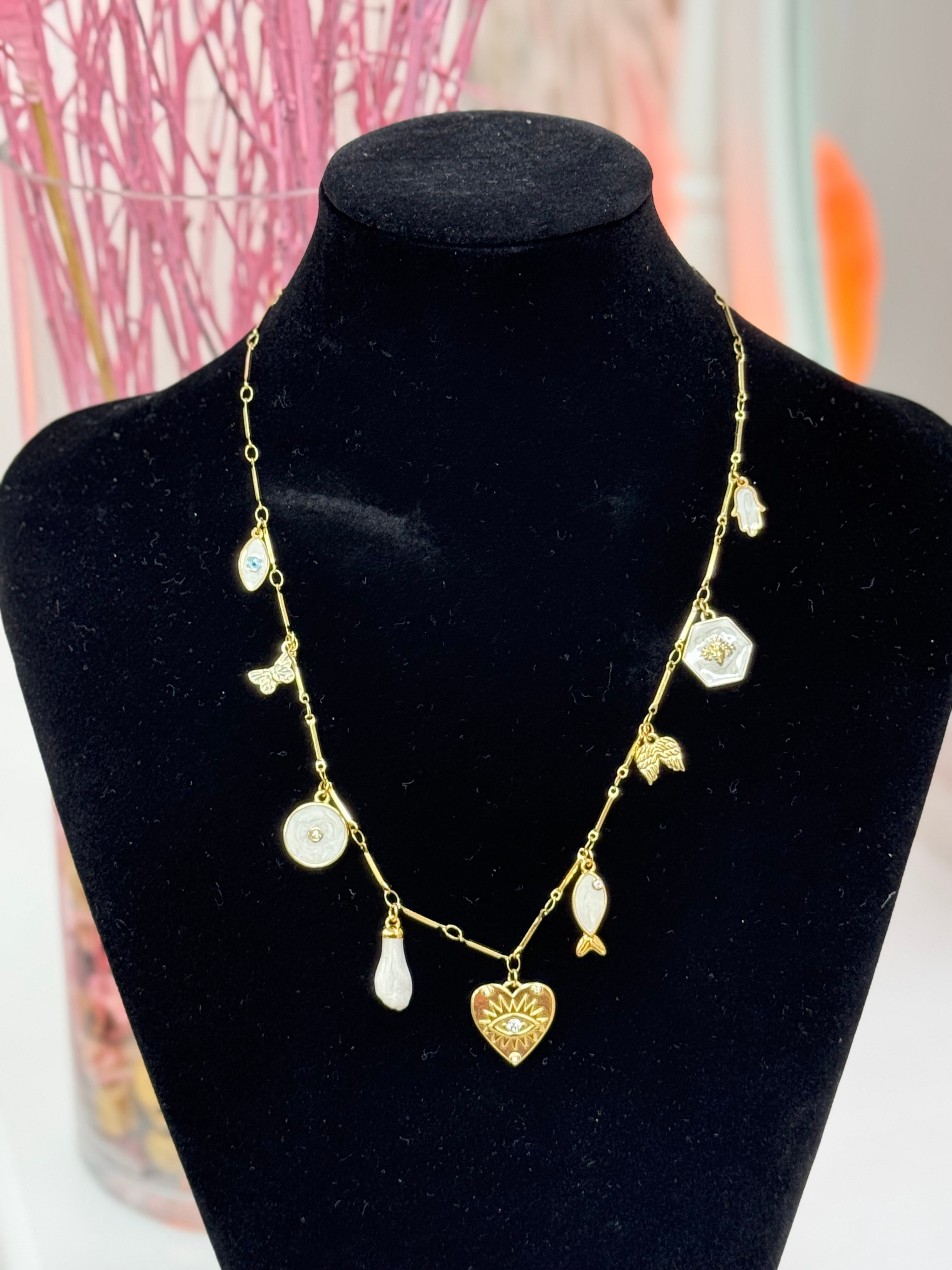 COLLAR ACERO ABALORIOS BLANCO