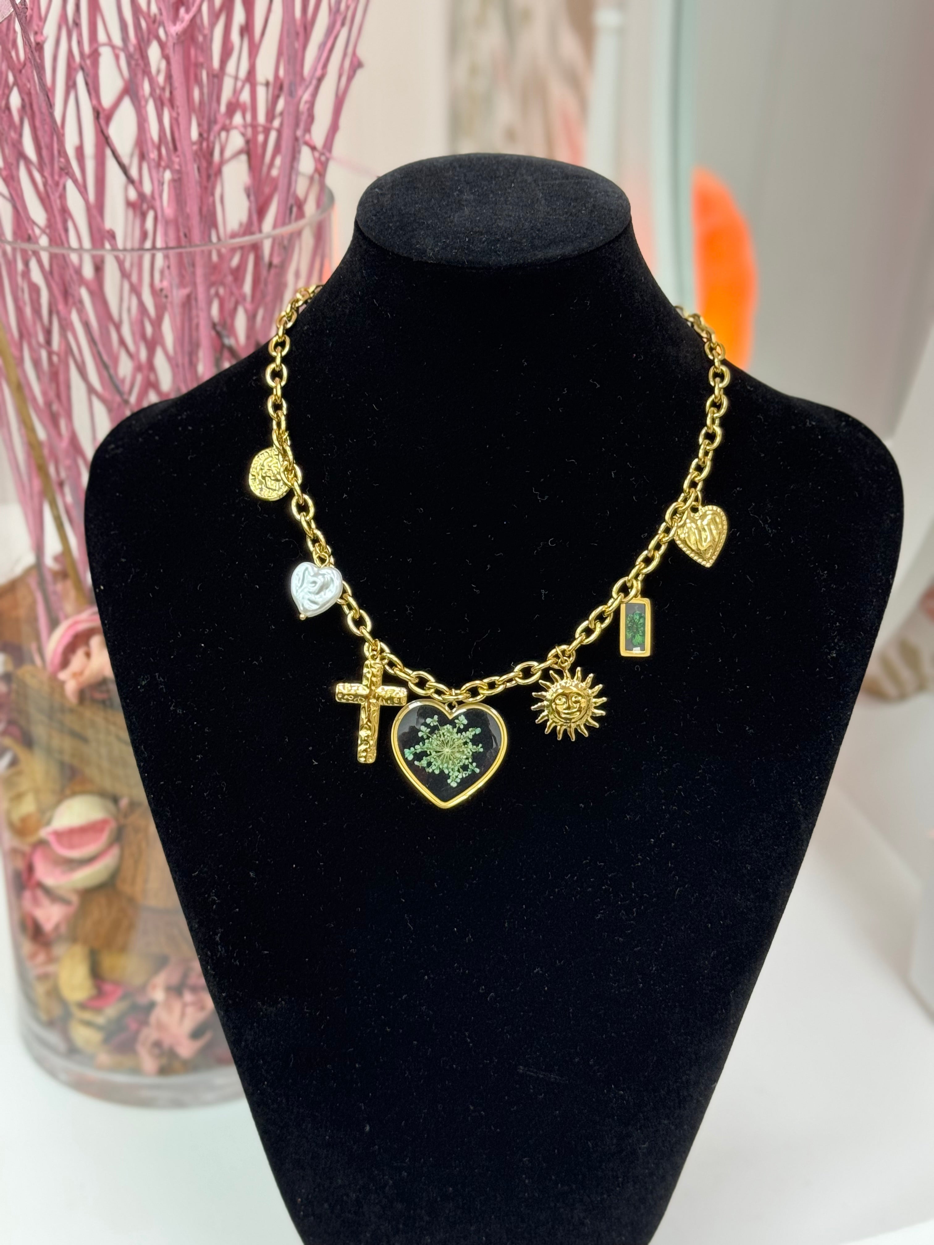 COLLAR DORADO TONOS VERDES