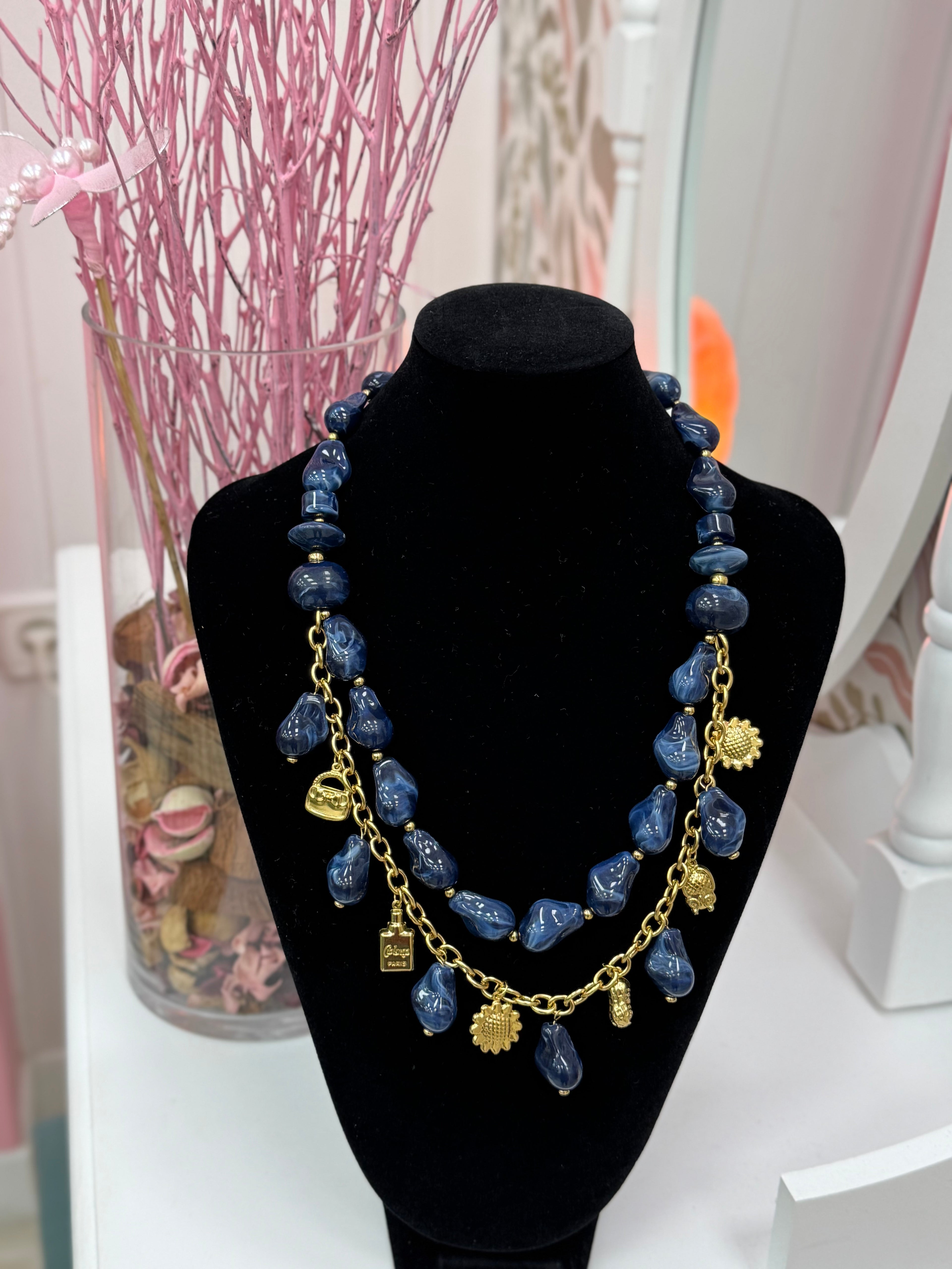 COLLAR DOBLE PIEDRAS AZULES