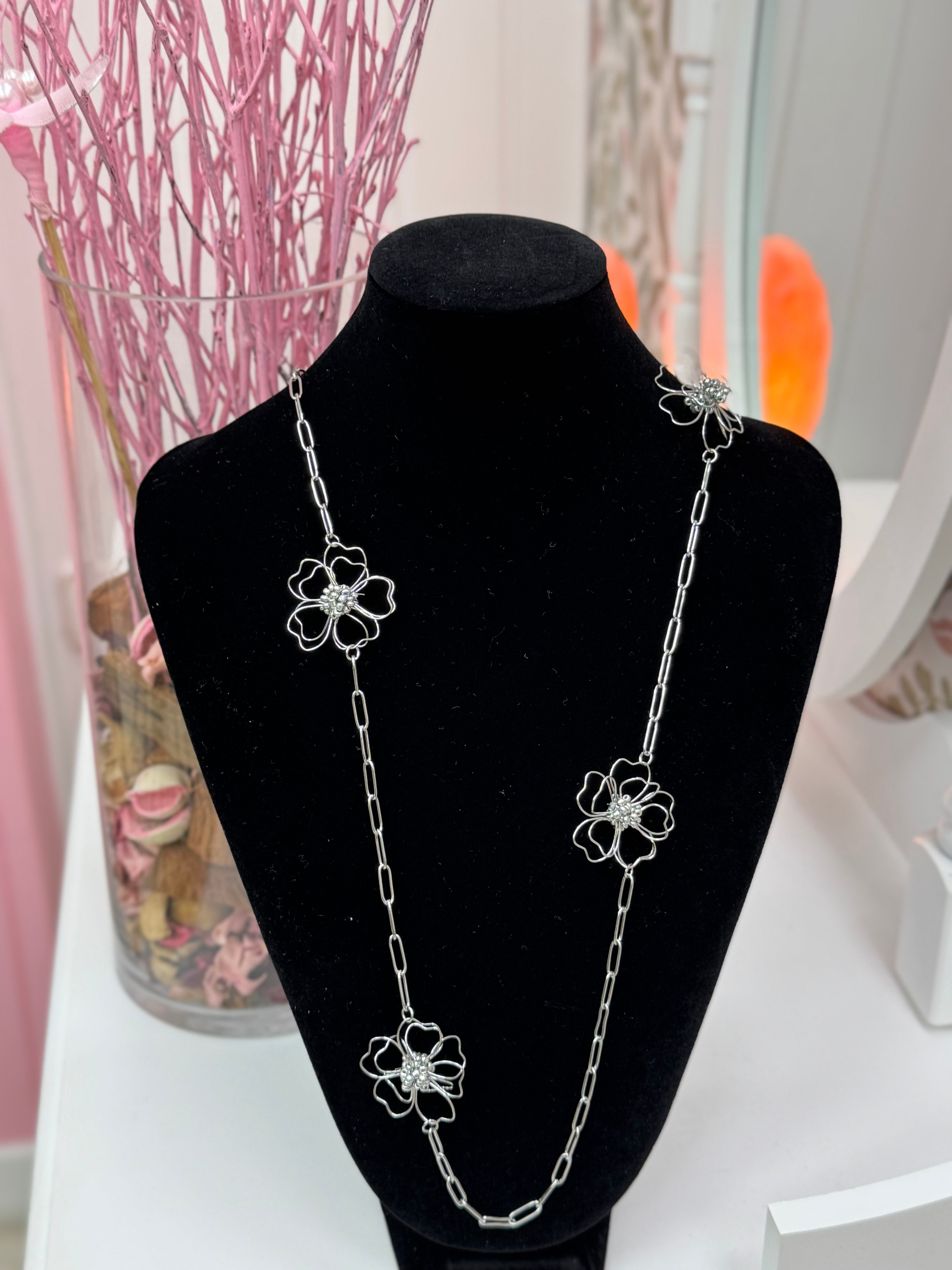 COLLAR LARGO ACERO FLORES