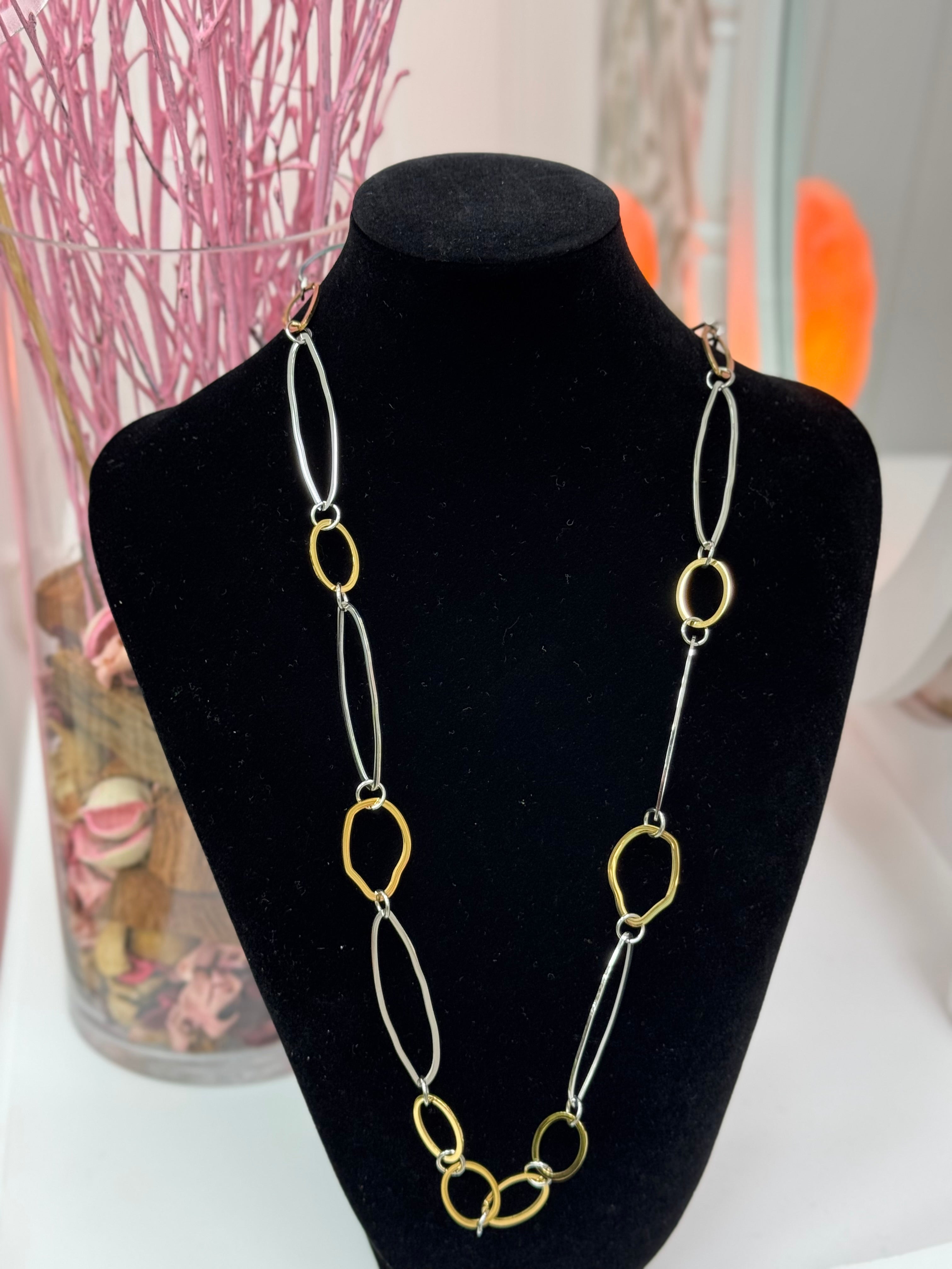 COLLAR LARGO DORADO Y PLATA