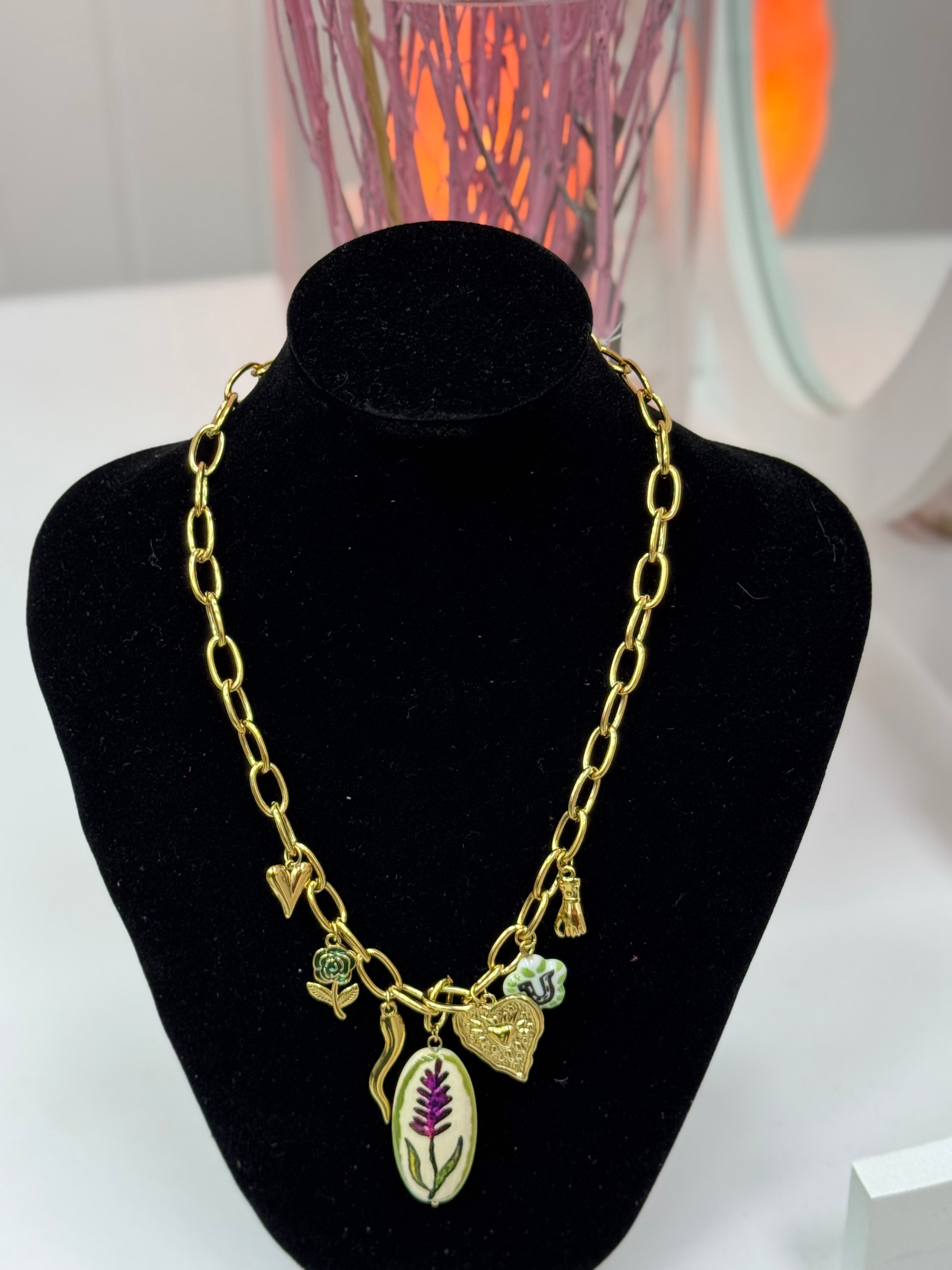 COLLAR ACERO DORADO ABALORIOS