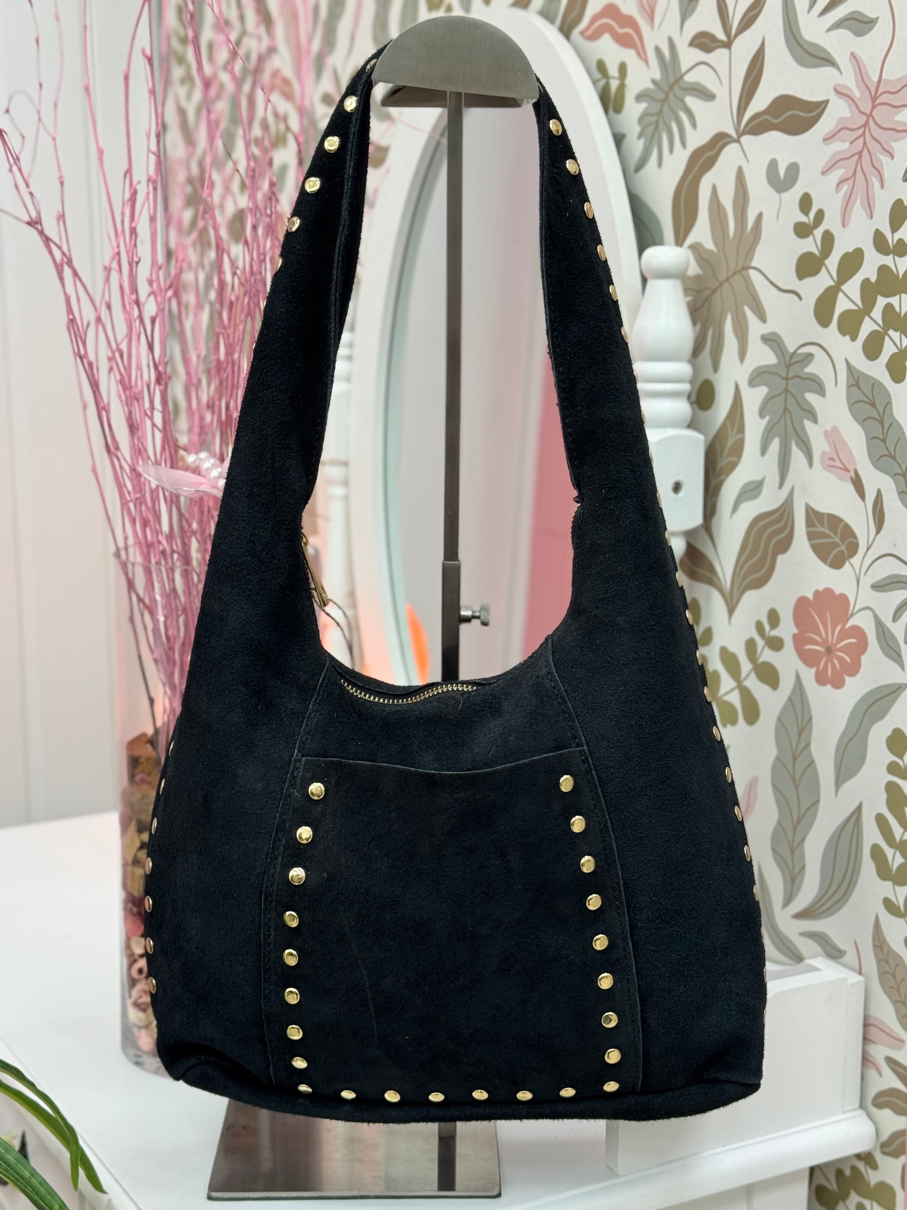 BOLSO PIEL VUELTA TACHAS DORADAS