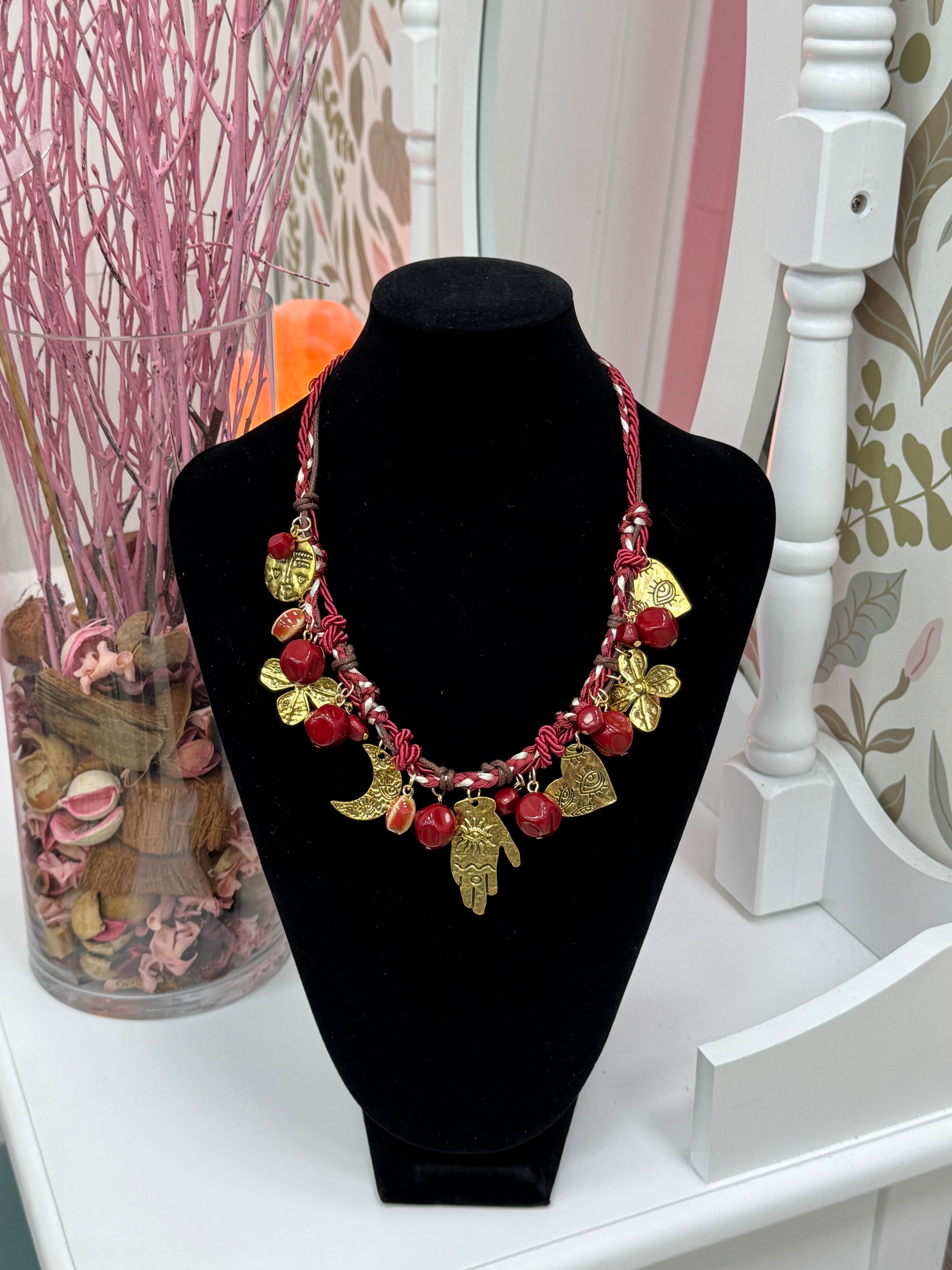 COLLAR CUERDA BURDEOS