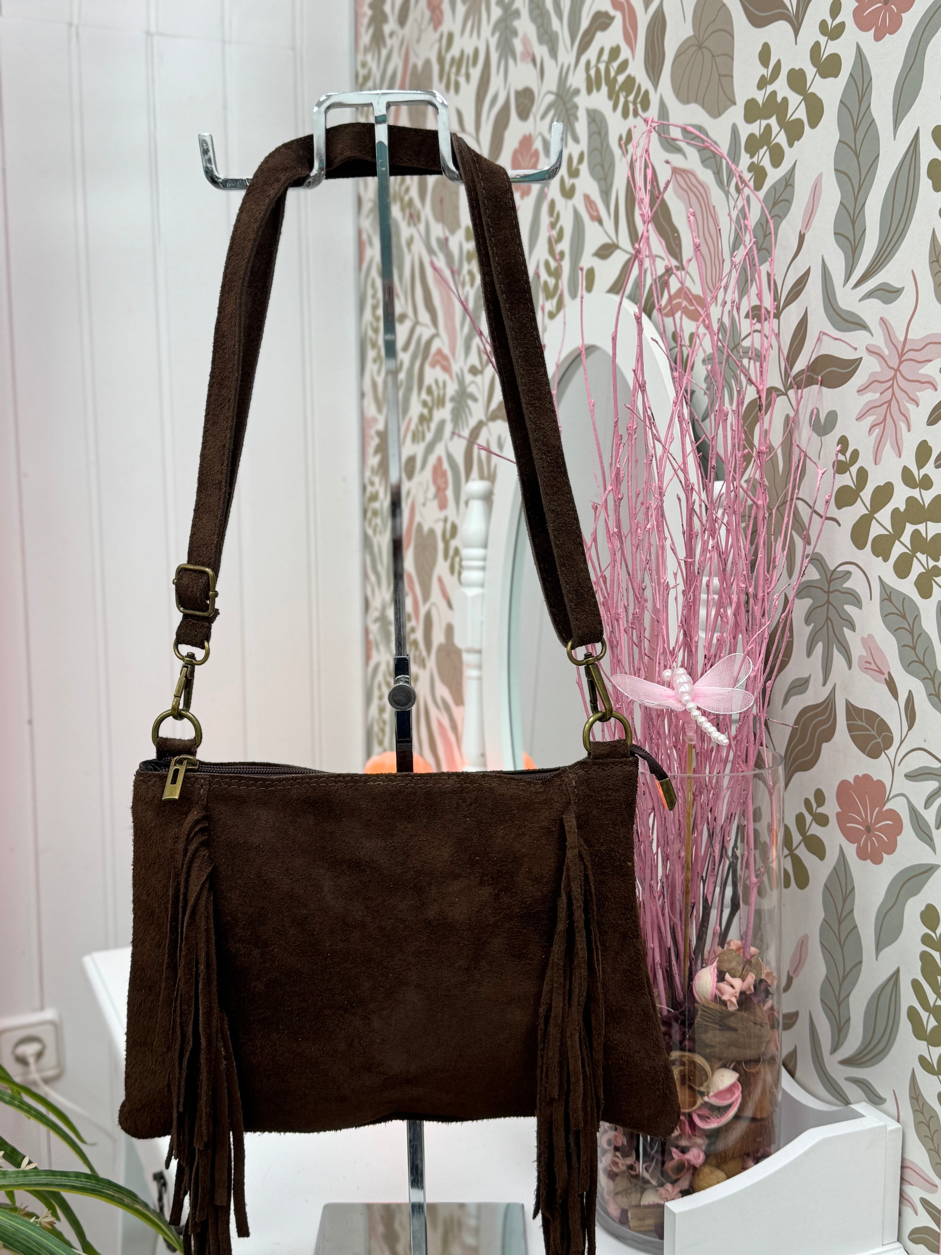 BOLSO BANDOLERA PIEL VUELTA FLECOS