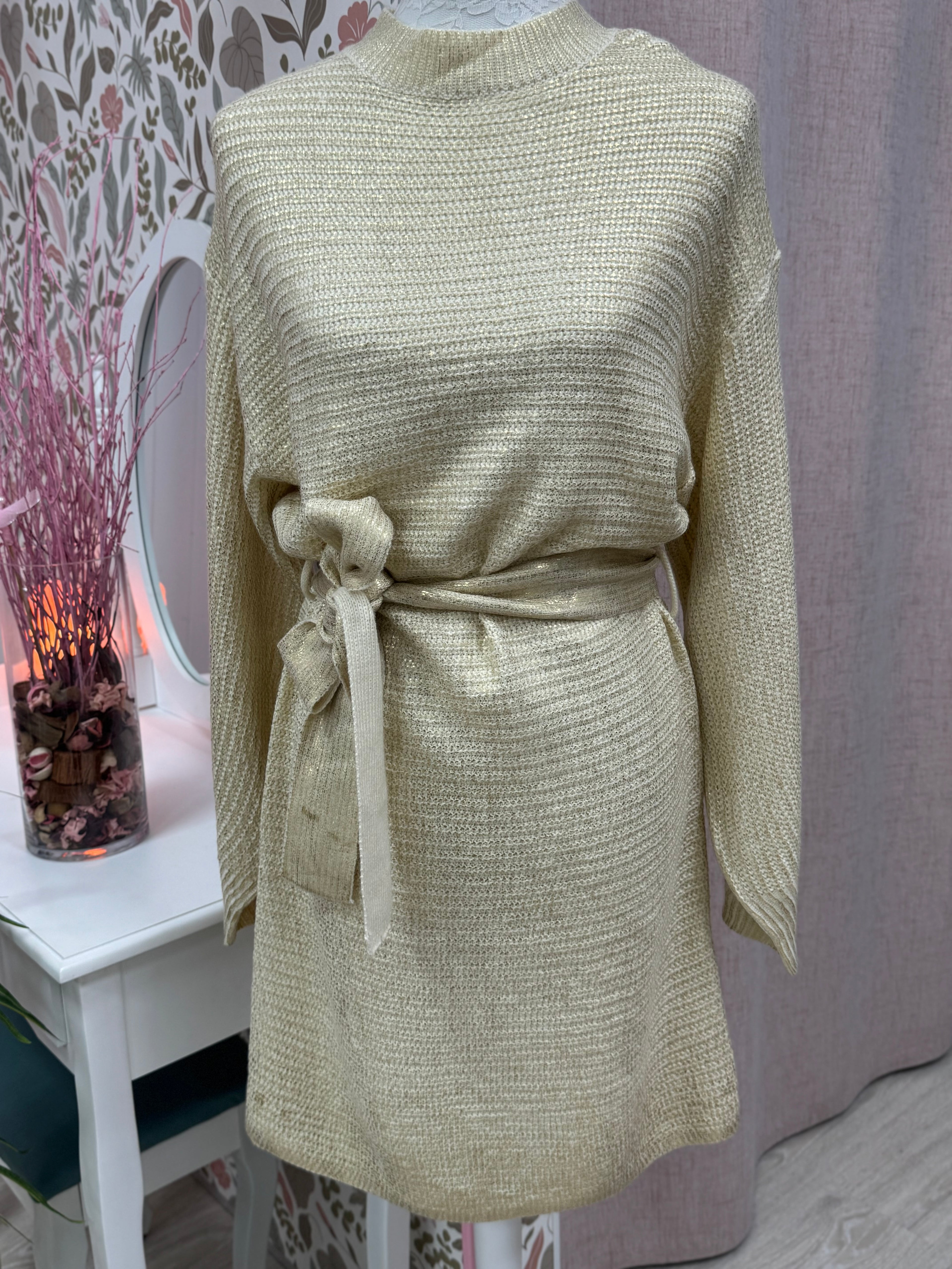VESTIDO PUNTO BEIGE/DORADO