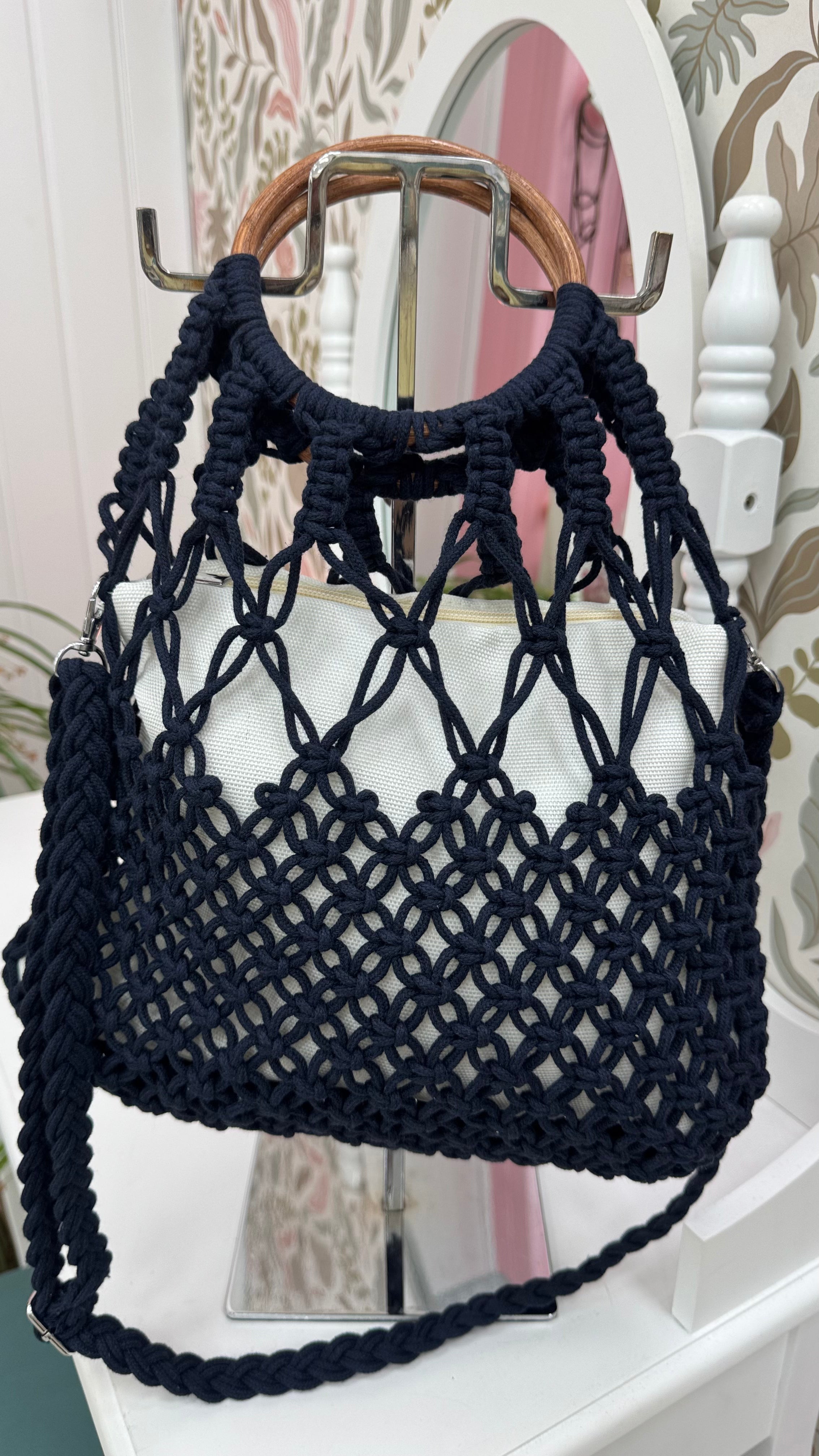 BOLSO CROCHET ASA REDONDA AZUL MARINO